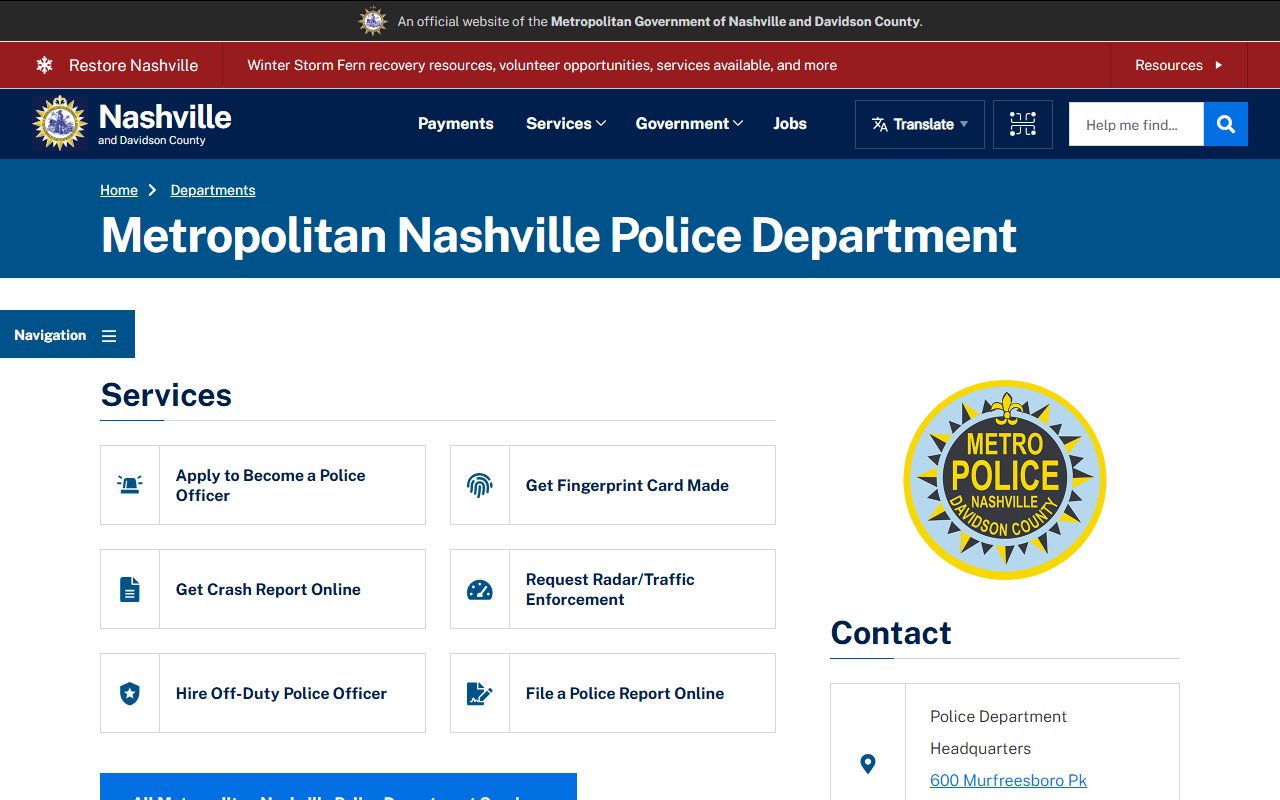 Nashville 24 hour booking search portal screenshot