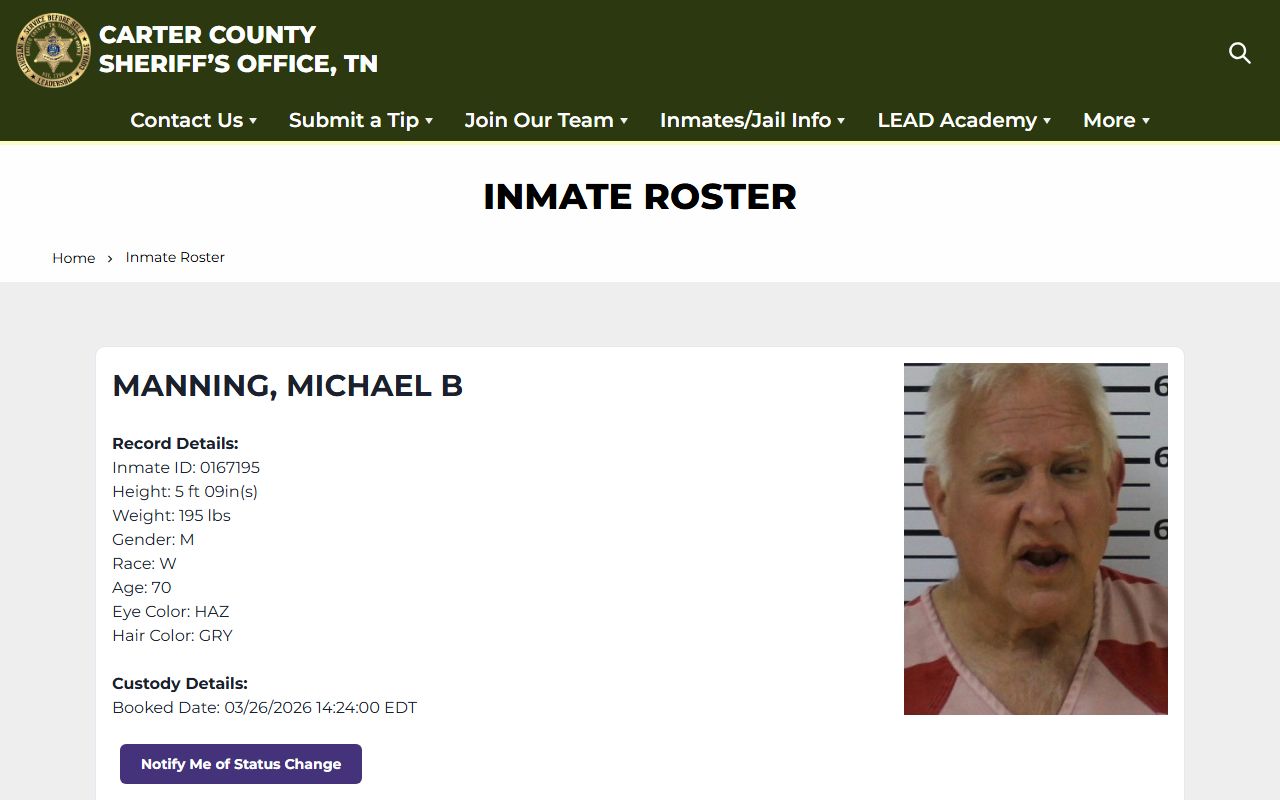 Carter County 24 hour booking inmate roster
