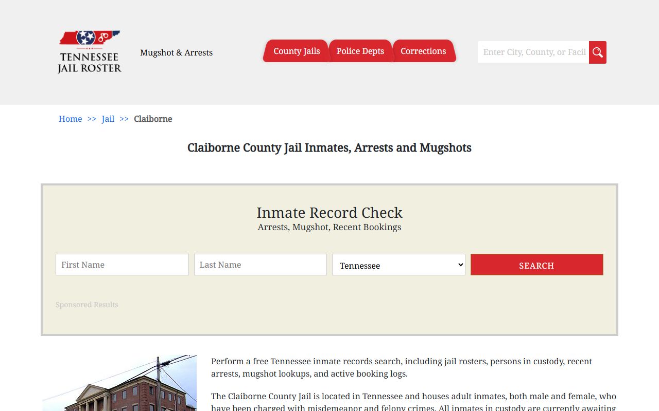 Claiborne County 24 hour booking search portal