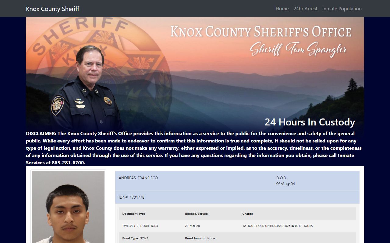 Knox County 24 hour booking custody list