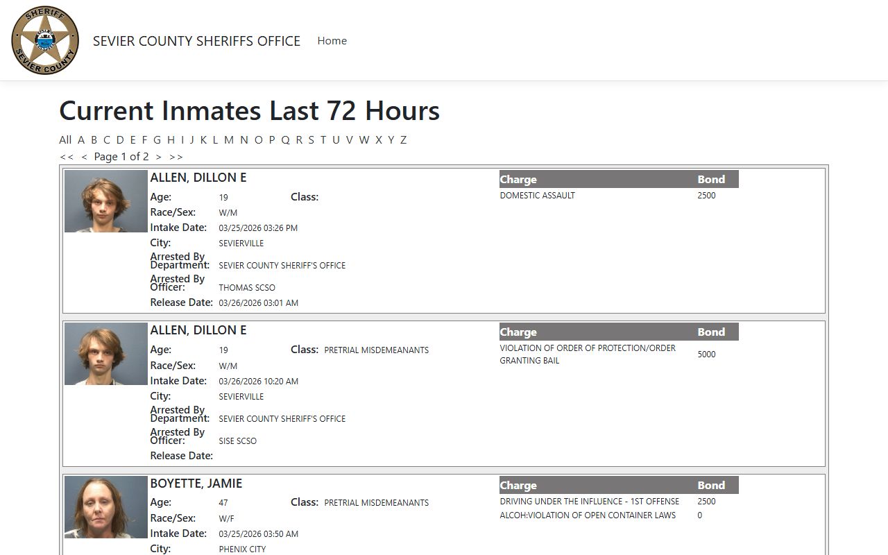 Sevier County 24 hour booking iSOMS portal